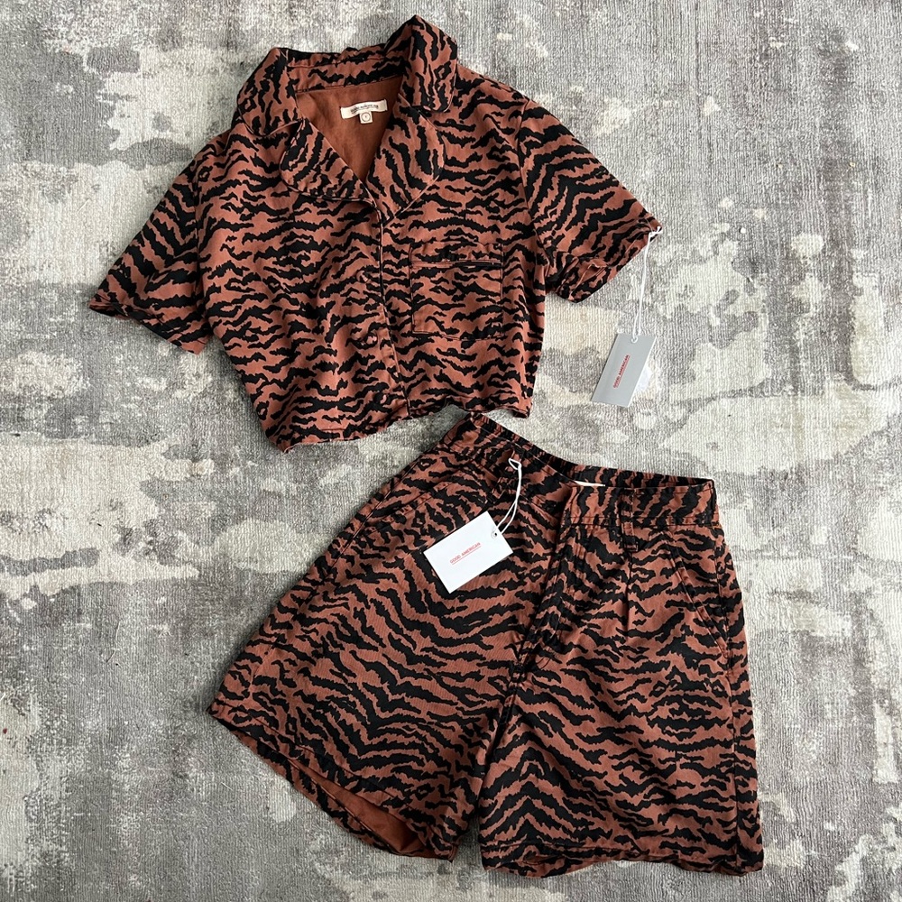 Brown Button Up and Shorts Set Good American